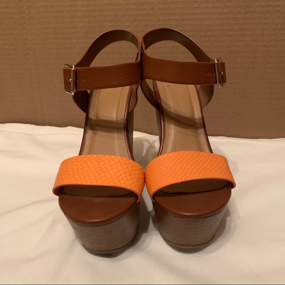 Orange and Brown Wedges with Four Inch Heel.